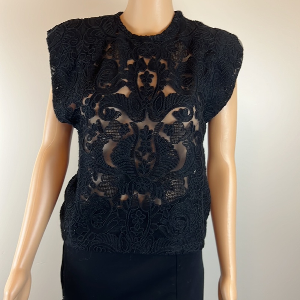 Sabina Musayev Black Velvet and Lace Arabella Top